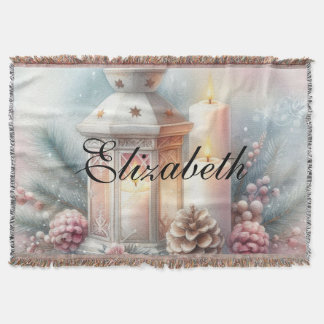 Vintage Watercolor Christmas Lantern and Ornaments Throw Blanket