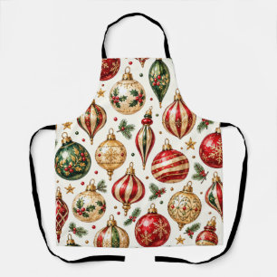 Vintage Watercolor Christmas Ornament Pattern Apron