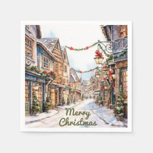 Vintage Watercolor Christmas Street Napkin