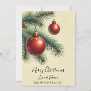 Vintage Watercolor Christmas Tree Merry and bright Holiday Card