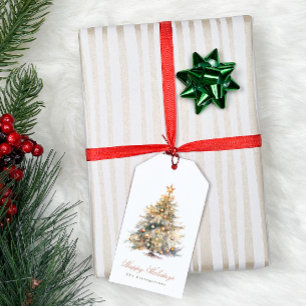 Vintage Watercolor Christmas Tree Script Gift Tags