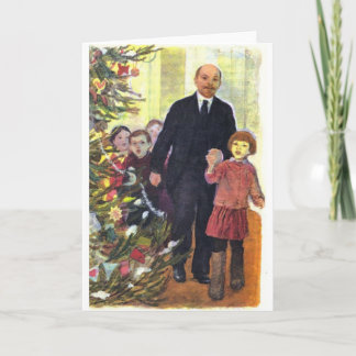Vintage Watercolor Christmas with Lenin Holiday Card