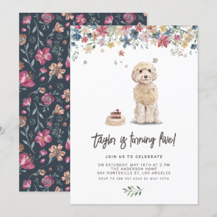 Vintage Watercolor Cockapoo Dog Birthday Party Invitation