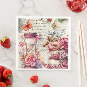 Vintage Watercolor Collage Napkin