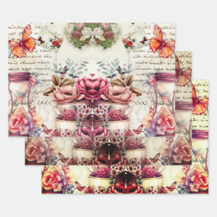 Vintage Watercolor Collage Wrapping Paper Sheet