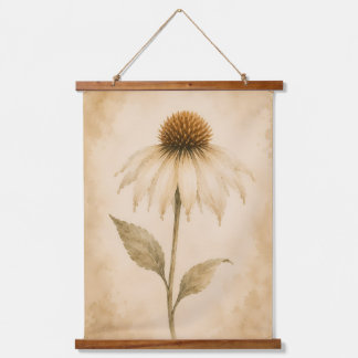 Vintage Watercolor Coneflower Wall Tapestry