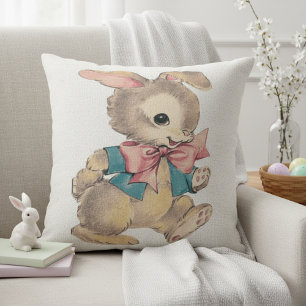 Vintage Watercolor Cottontail Bunny Rabbit  Cushion