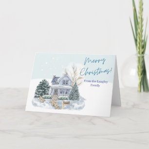 Vintage Watercolor Country House Christmas Card