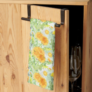 Vintage Watercolor Dandelion Pattern Tea Towel