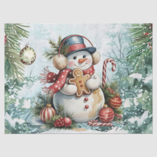 Vintage Watercolor Decoupage Christmas Snowman Tissue Paper