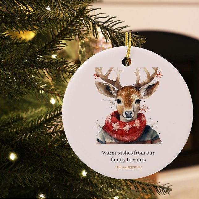 Vintage Watercolor Deer &. Merry Christmas Ceramic Tree Decoration (Creator Uploaded)