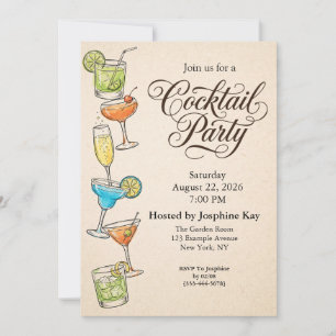 Vintage Watercolor Drinks Cocktail Party Invitation