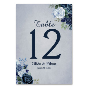Vintage Watercolor Dusty Blue Floral Table Number