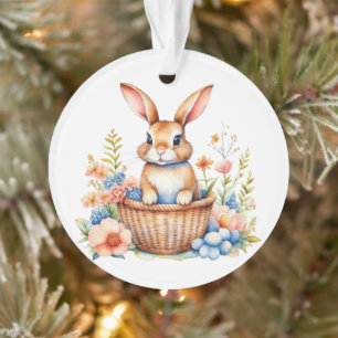 Vintage Watercolor Easter Bunny Rabbit Personalise Ornament