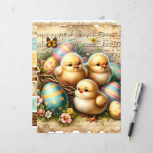 Vintage Watercolor Easter Chicks Scrapbook Paper