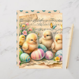 Vintage Watercolor Easter Chicks Scrapbook Paper