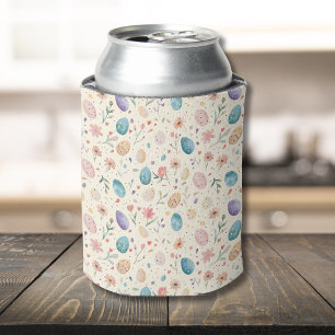 Vintage Watercolor Easter Flowers Leaves Eggs Can Cooler