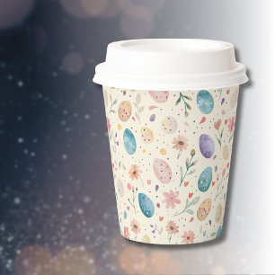 Vintage Watercolor Easter Flowers Leaves Eggs Paper Cups