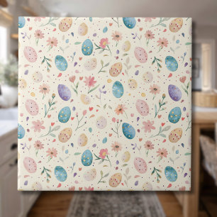 Vintage Watercolor Easter Flowers Leaves Eggs Tile