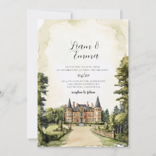 Vintage Watercolor English Manor Wedding Invitation
