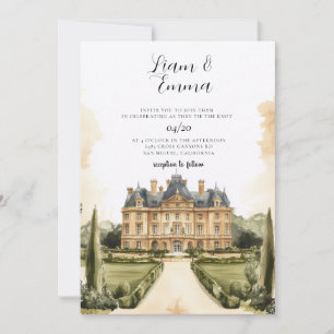 Vintage Watercolor English Manor Wedding Invitation