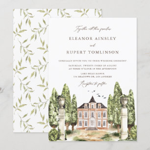 Vintage Watercolor English Manor Wedding Invitation