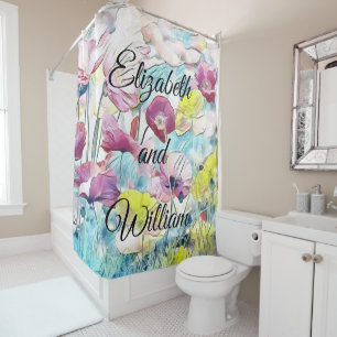 Vintage Watercolor Field of Poppy Flowers Shower Curtain