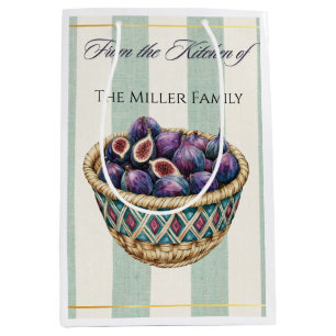 Vintage Watercolor Fig Harvest Kitchen Labels Medium Gift Bag
