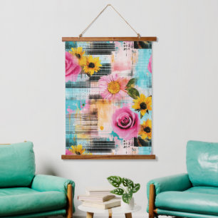Vintage Watercolor Floral Abstract Pattern (2) Hanging Tapestry