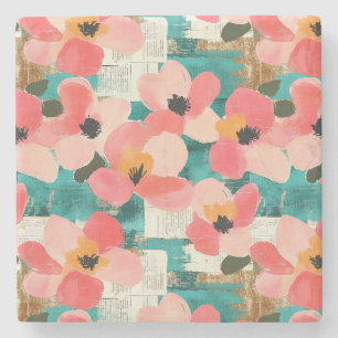 Vintage Watercolor Floral Abstract Pattern (4) Stone Coaster