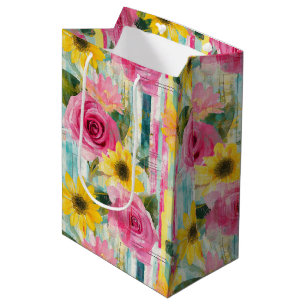 Vintage Watercolor Floral Abstract Pattern (7) Medium Gift Bag