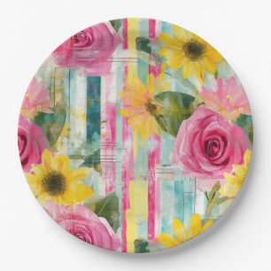 Vintage Watercolor Floral Abstract Pattern (7) Paper Plate