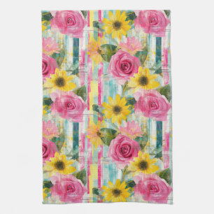 Vintage Watercolor Floral Abstract Pattern (7) Tea Towel
