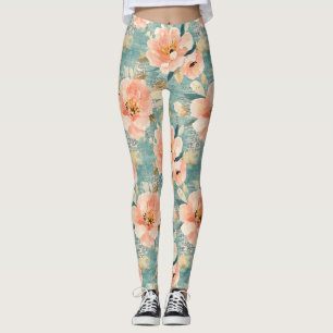 Vintage Watercolor Floral Abstract Pattern Leggings