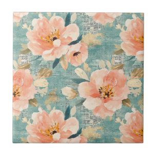 Vintage Watercolor Floral Abstract Pattern Tile