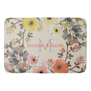 Vintage Watercolor Floral Elegant Monogram #11 Bath Mat