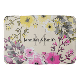 Vintage Watercolor Floral Elegant Monogram #32 Bath Mat