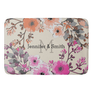 Vintage Watercolor Floral Elegant Monogram #33 Bath Mat