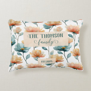 Vintage Watercolor Floral Family Heritage Decorative Cushion