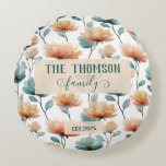 Vintage Watercolor Floral Family Heritage Round Cushion<br><div class="desc">Soft spring florals arranged in a refined vintage composition bring a sense of warmth, heritage, and timeless beauty to this design. Inspired by antique botanical prints, the gentle color palette and flowing floral forms create an elegant atmosphere that celebrates family, love, and meaningful moments. With the option to personalize the...</div>