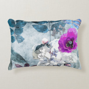 Vintage Watercolor Floral Lilac Poppies Decorative Cushion