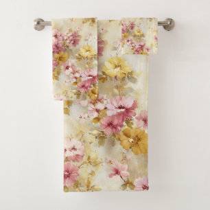 Vintage Watercolor Floral Pattern Bath Towel Set