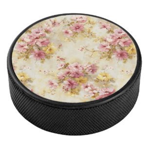 Vintage Watercolor Floral Pattern Hockey Puck