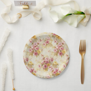 Vintage Watercolor Floral Pattern Paper Plate