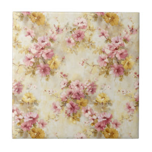 Vintage Watercolor Floral Pattern Tile