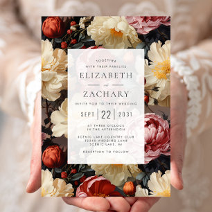 Vintage Watercolor Floral Peonies Wedding Invitation