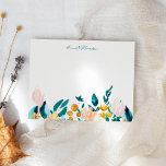 Vintage Watercolor Floral Personalised Jade Green Card<br><div class="desc">Stylish notecard with watercolor flowers in emerald green,  goldenrod,  and pink,  personalised with your name.</div>