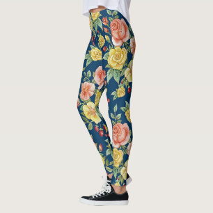 Vintage Watercolor Floral Roses Background   Leggings