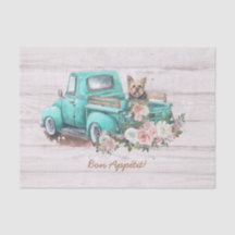 Vintage Watercolor Floral & Yorkshire Terrier Dog