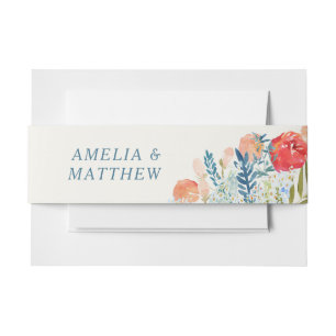 Vintage Watercolor Florals Boho Wedding  Invitation Belly Band